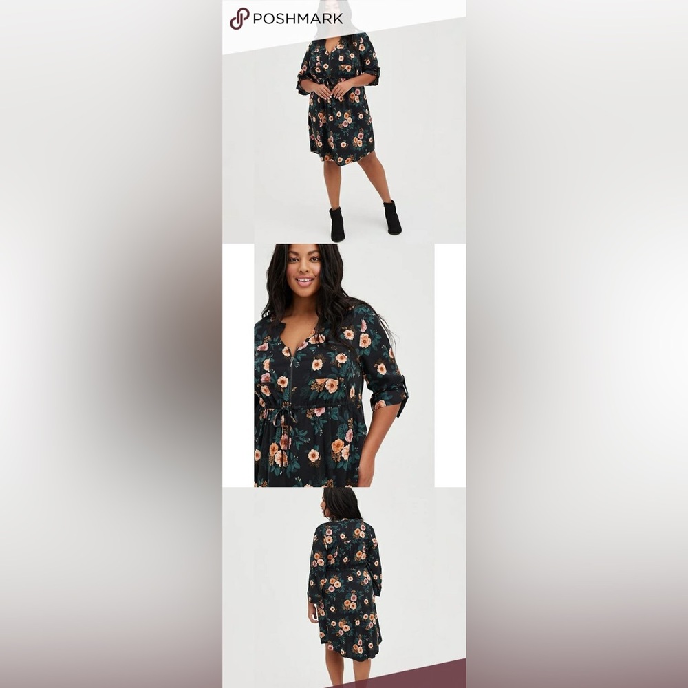 Torrid women’s Midi Dress Chic Floral Black‎ -size 0